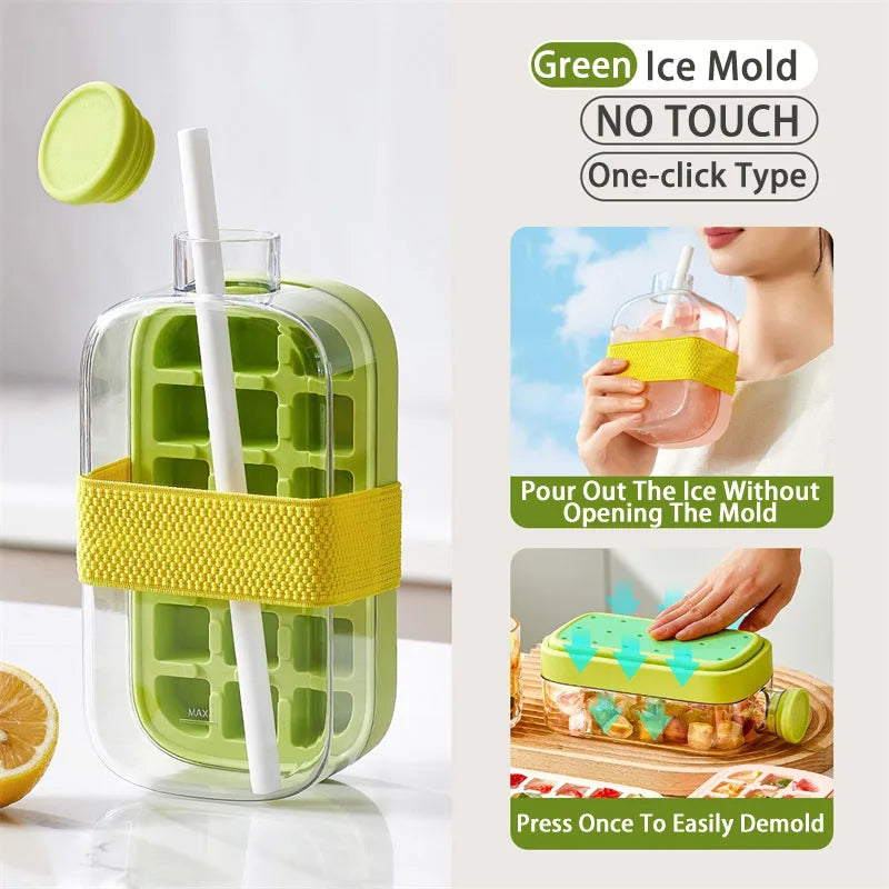 Ice Cube Tray With Straw – Ice Mold Bottle with Built-In Straw for Cold Drinks