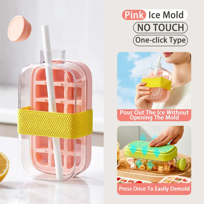 Ice Cube Tray With Straw – Ice Mold Bottle with Built-In Straw for Cold Drinks