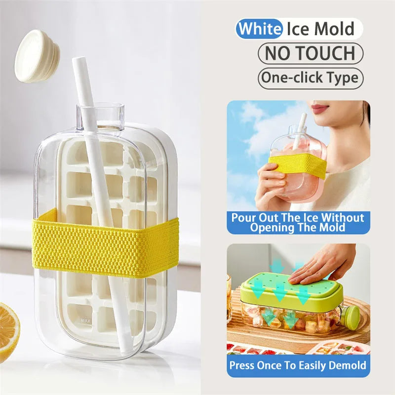 Ice Cube Tray With Straw – Ice Mold Bottle with Built-In Straw for Cold Drinks
