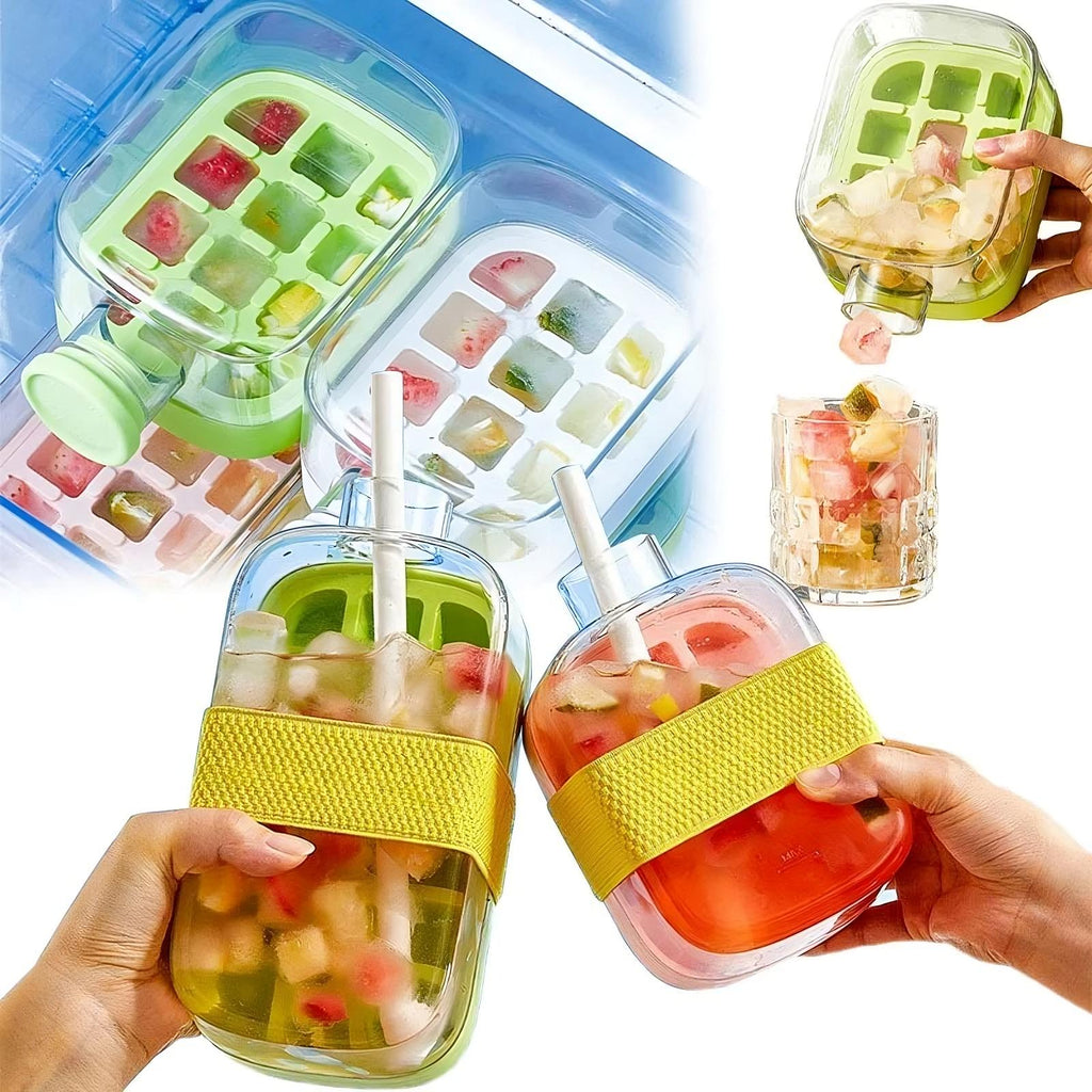 Ice Cube Tray With Straw – Ice Mold Bottle with Built-In Straw for Cold Drinks