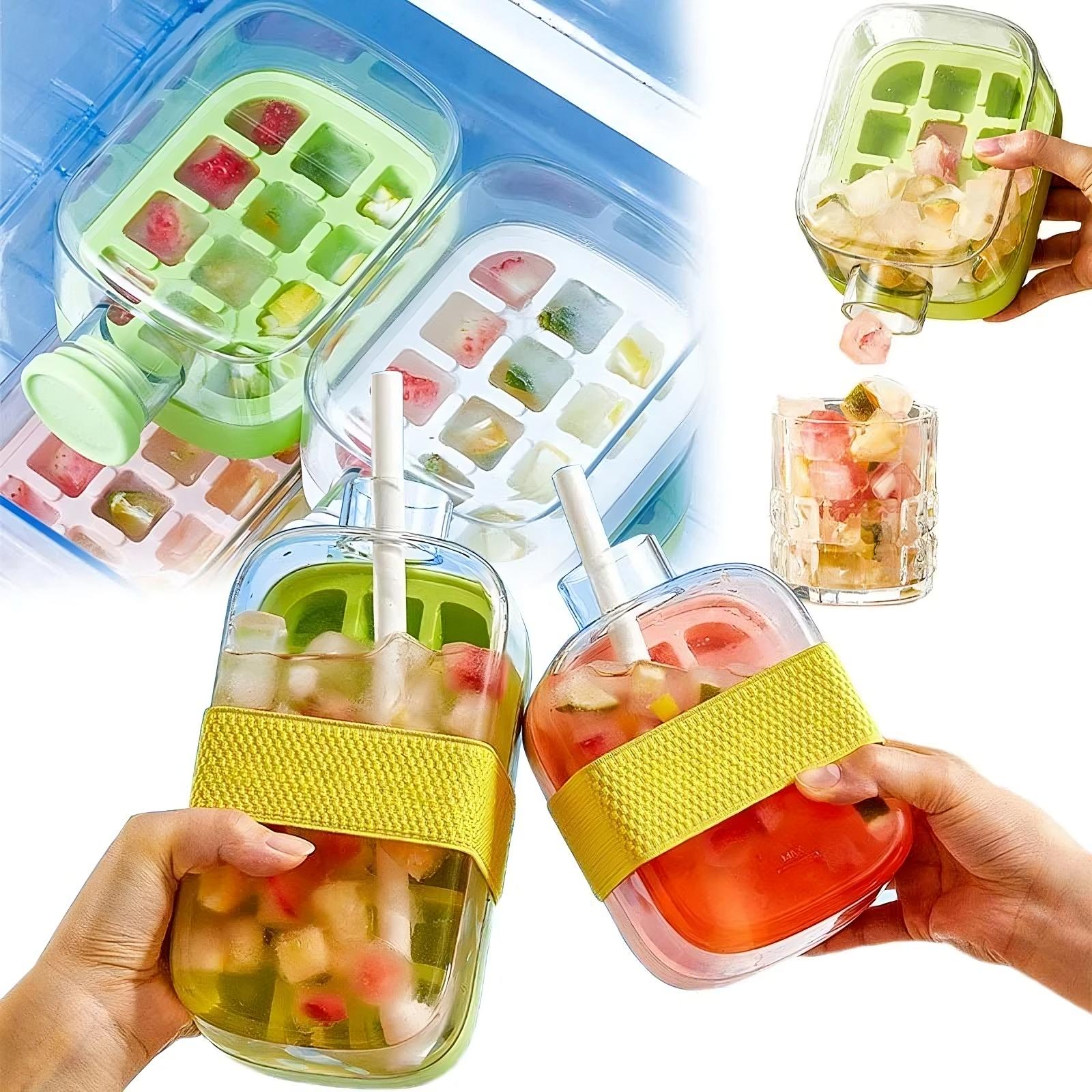 Ice Cube Tray With Straw – Ice Mold Bottle with Built-In Straw for Cold Drinks