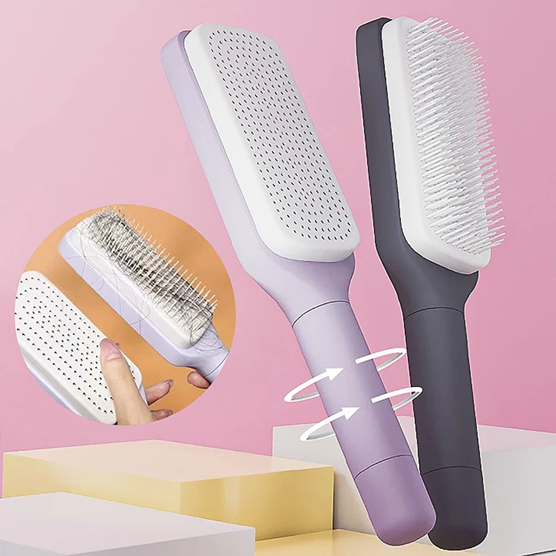 Retractable Hair Bristles Brush – Self-Cleaning for Easy Hair Detangling