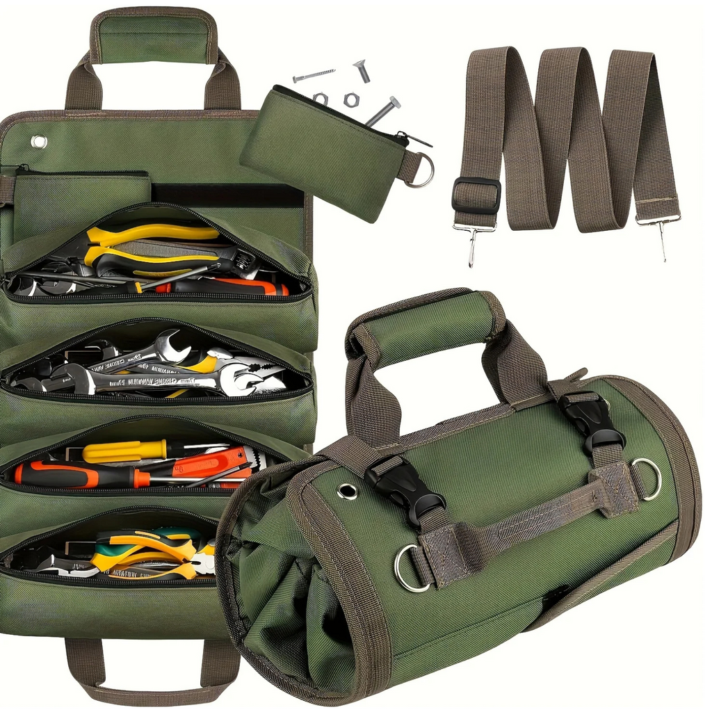 Heavy-Duty Roll-Up Tool Bag – Portable Tool Organizer for Mechanics & Electricians