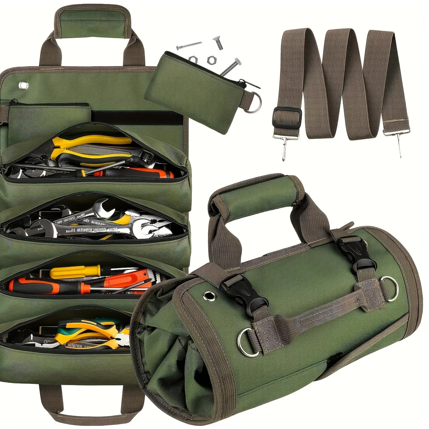 Heavy-Duty Roll-Up Tool Bag – Portable Tool Organizer for Mechanics & Electricians