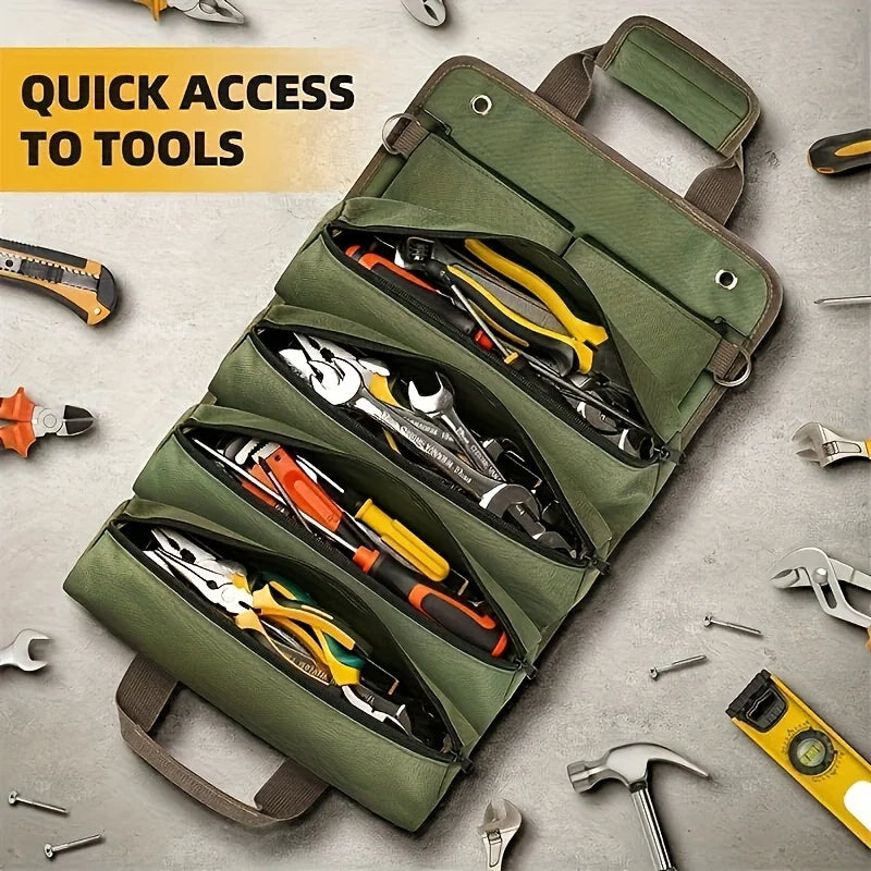 Heavy-Duty Roll-Up Tool Bag – Portable Tool Organizer for Mechanics & Electricians