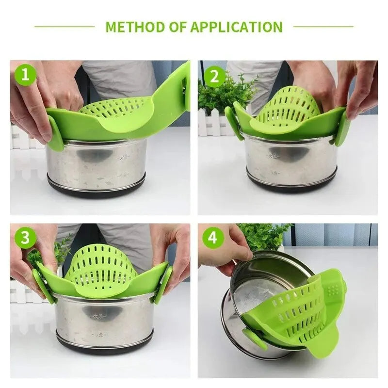 Silicone Strainer Clip – Clip-On Pot Drainer for Kitchen