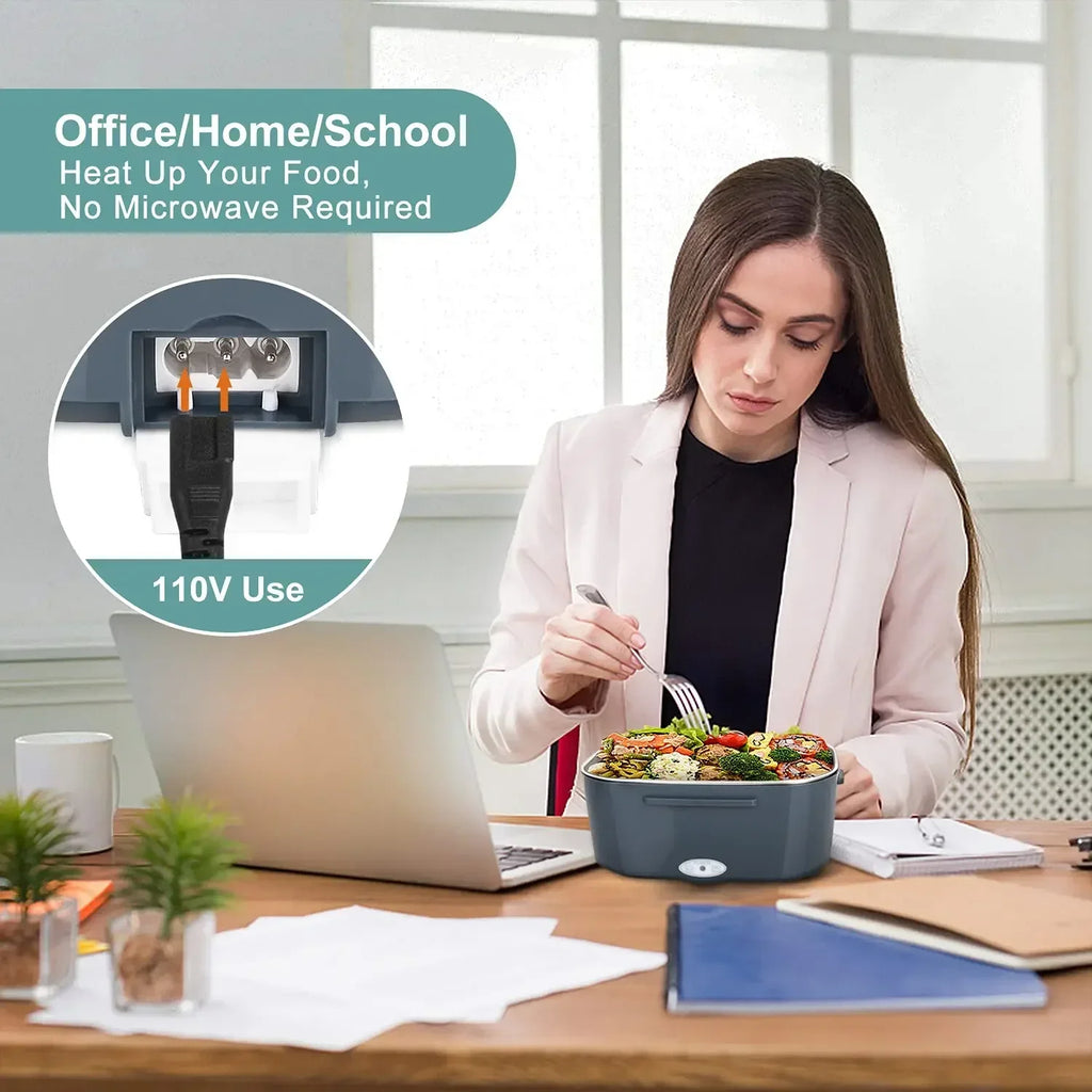 2-In-1 Electric Heating Lunch Box – Portable Food Warmer for Car & Office Meals