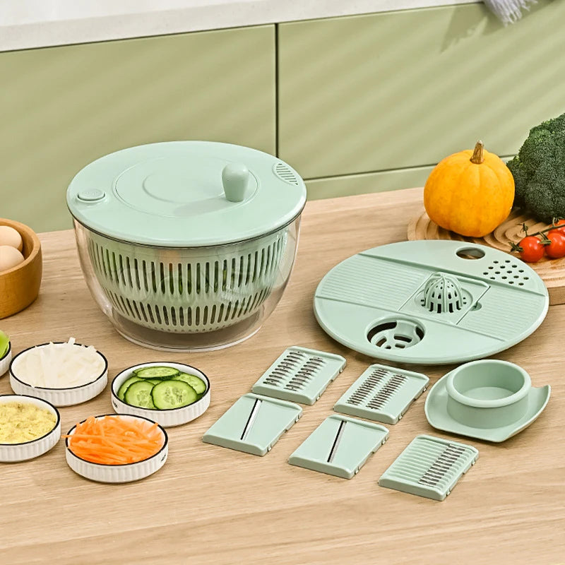 7‑Piece Multifunction Salad Spinner Set – Complete with cutter/ slicer, Salad Preparation Set for Washing Drying & Serving Fresh Produce