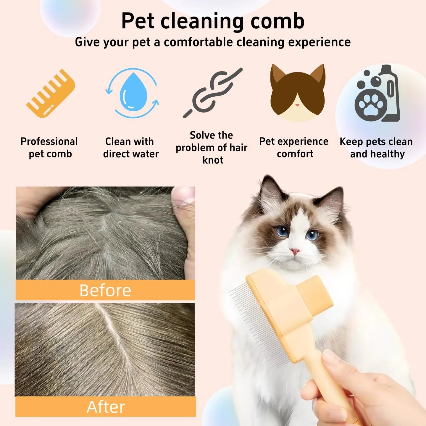 Pet Hair & Flea Comb – Fine-Tooth Grooming Brush for Removing Tangles, Fleas & Loose Fur
