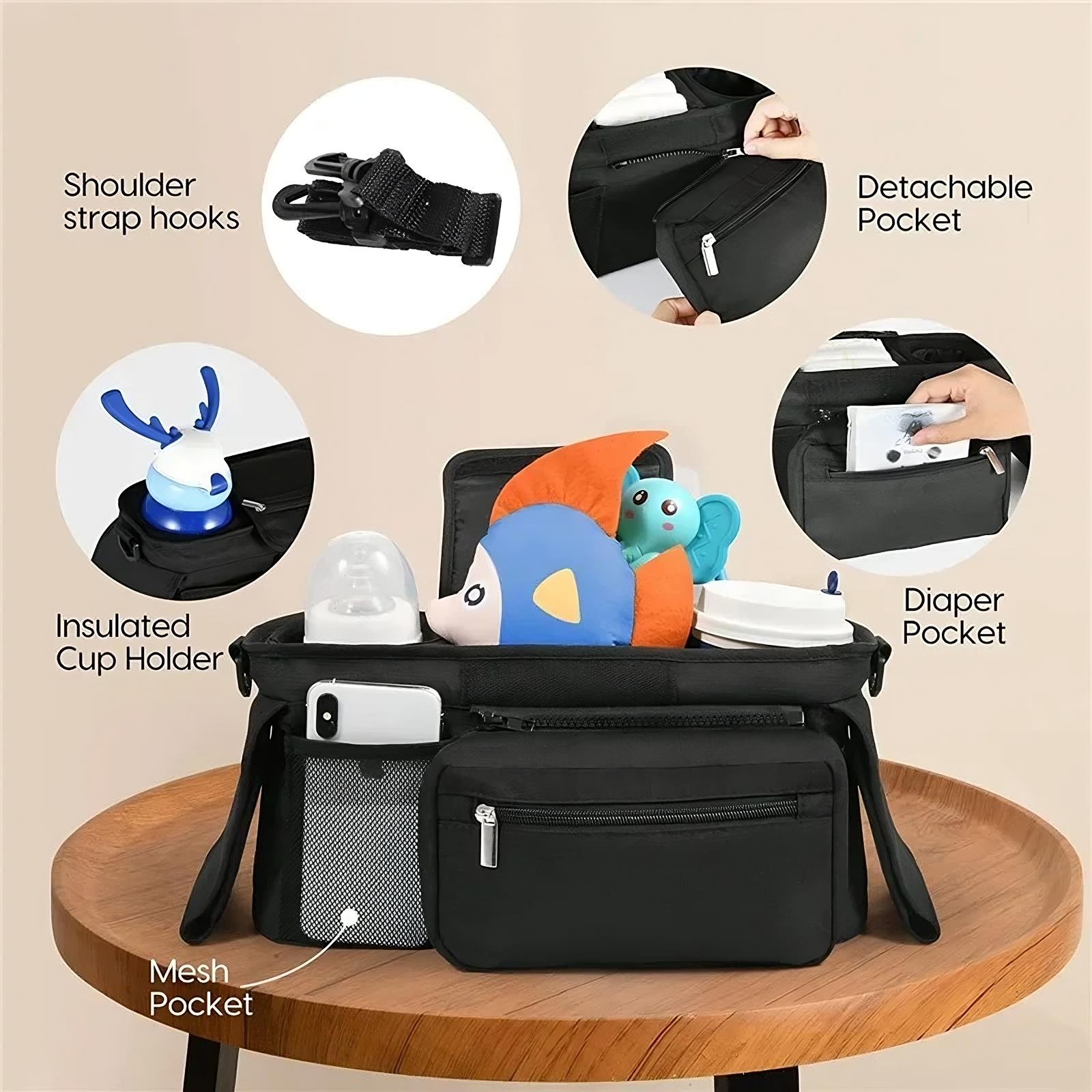 Baby Stroller Manager With Non-Slip Strap – Stroller Organizer Bag for Easy Access to Baby Essentials