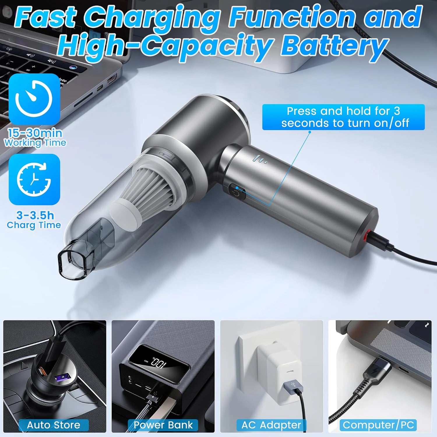 4 in 1 Portable Vacuum Cleaner – Handheld Vacuum Cleaner for Car & Home Cleaning