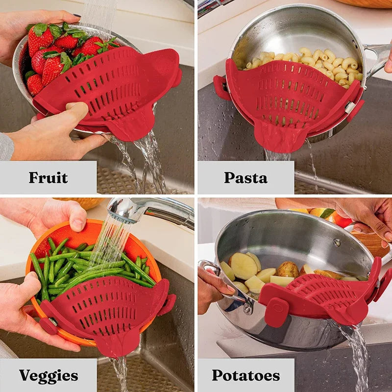 Silicone Strainer Clip – Clip-On Pot Drainer for Kitchen