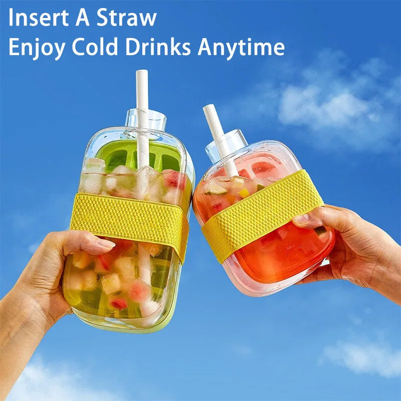 Ice Cube Tray With Straw – Ice Mold Bottle with Built-In Straw for Cold Drinks