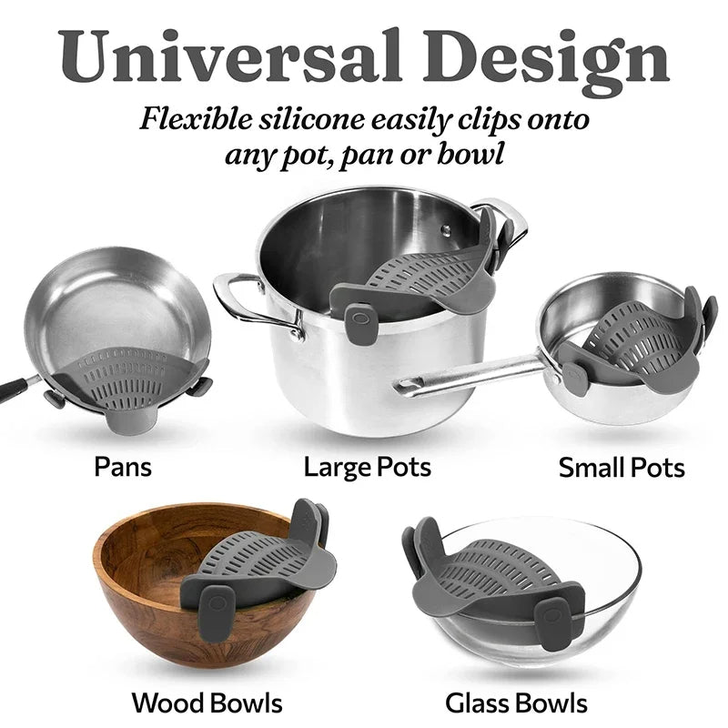Silicone Strainer Clip – Clip-On Pot Drainer for Kitchen