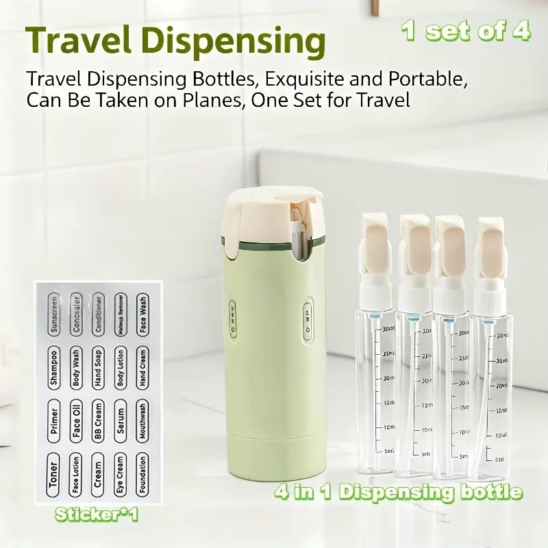 4-in-1 Travel Dispenser Bottle – Portable Toiletry Bottle for Shampoo & Lotion