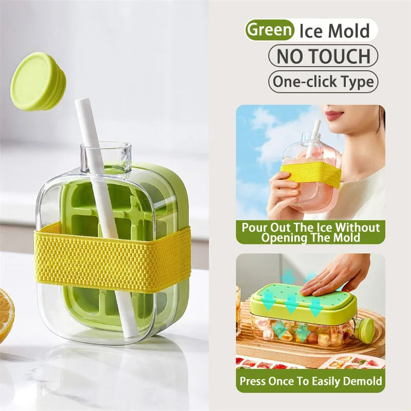 Ice Cube Tray With Straw – Ice Mold Bottle with Built-In Straw for Cold Drinks