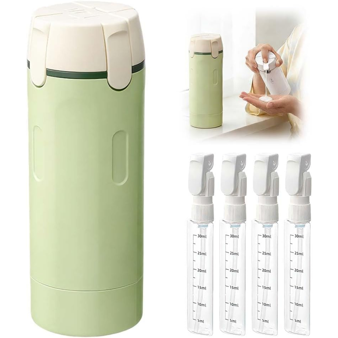 4-in-1 Travel Dispenser Bottle – Portable Toiletry Bottle for Shampoo & Lotion