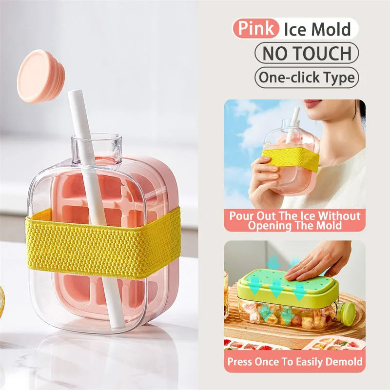 Ice Cube Tray With Straw – Ice Mold Bottle with Built-In Straw for Cold Drinks