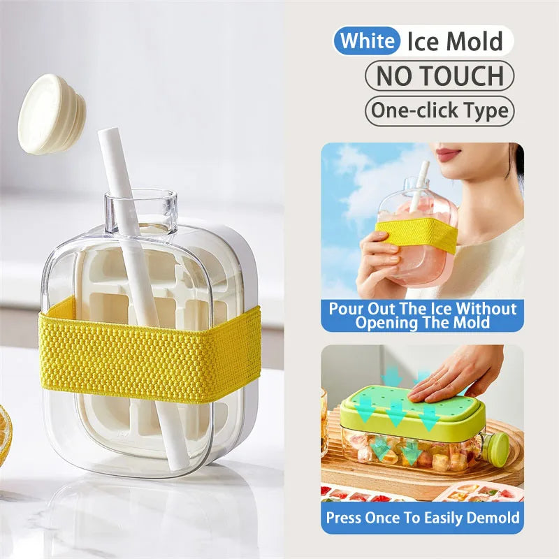 Ice Cube Tray With Straw – Ice Mold Bottle with Built-In Straw for Cold Drinks